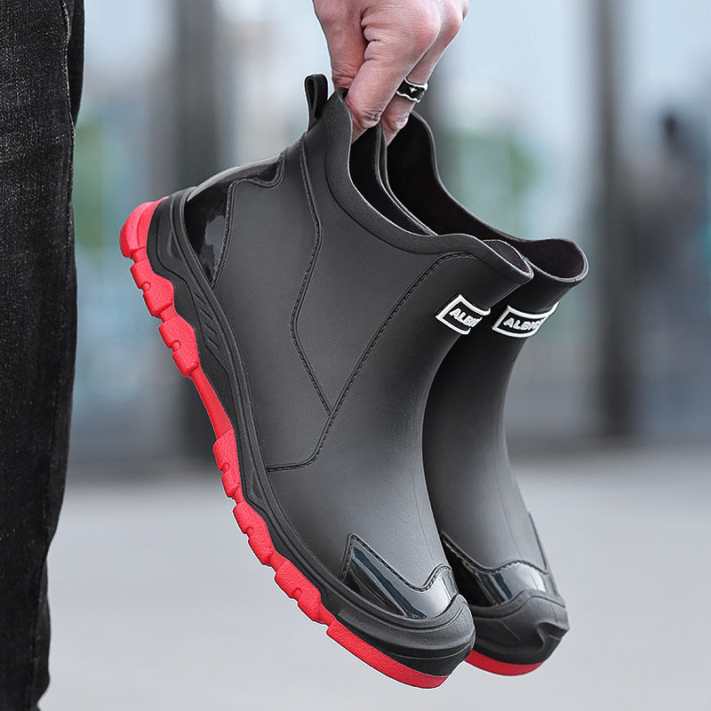 Urban Men's Short-Cuff Black Rain Boots, Waterproof and Slip-Resistant Water Shoes, Khaki Rubber Boots for City Outdoor Use