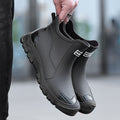 Urban Men's Short-Cuff Black Rain Boots, Waterproof and Slip-Resistant Water Shoes, Khaki Rubber Boots for City Outdoor Use