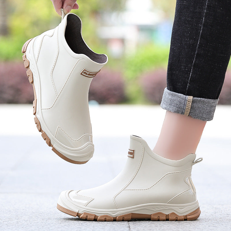 Urban Men's Short-Cuff Black Rain Boots, Waterproof and Slip-Resistant Water Shoes, Khaki Rubber Boots for City Outdoor Use