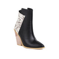40-48 Coffee Rain Women's Boots Snake Print Colorblock High Heel Ladies Short Boots