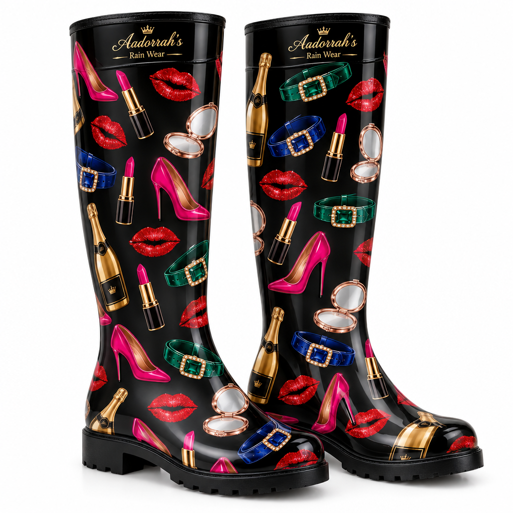 All Black Ombré Colorful Glam Rain Boots
