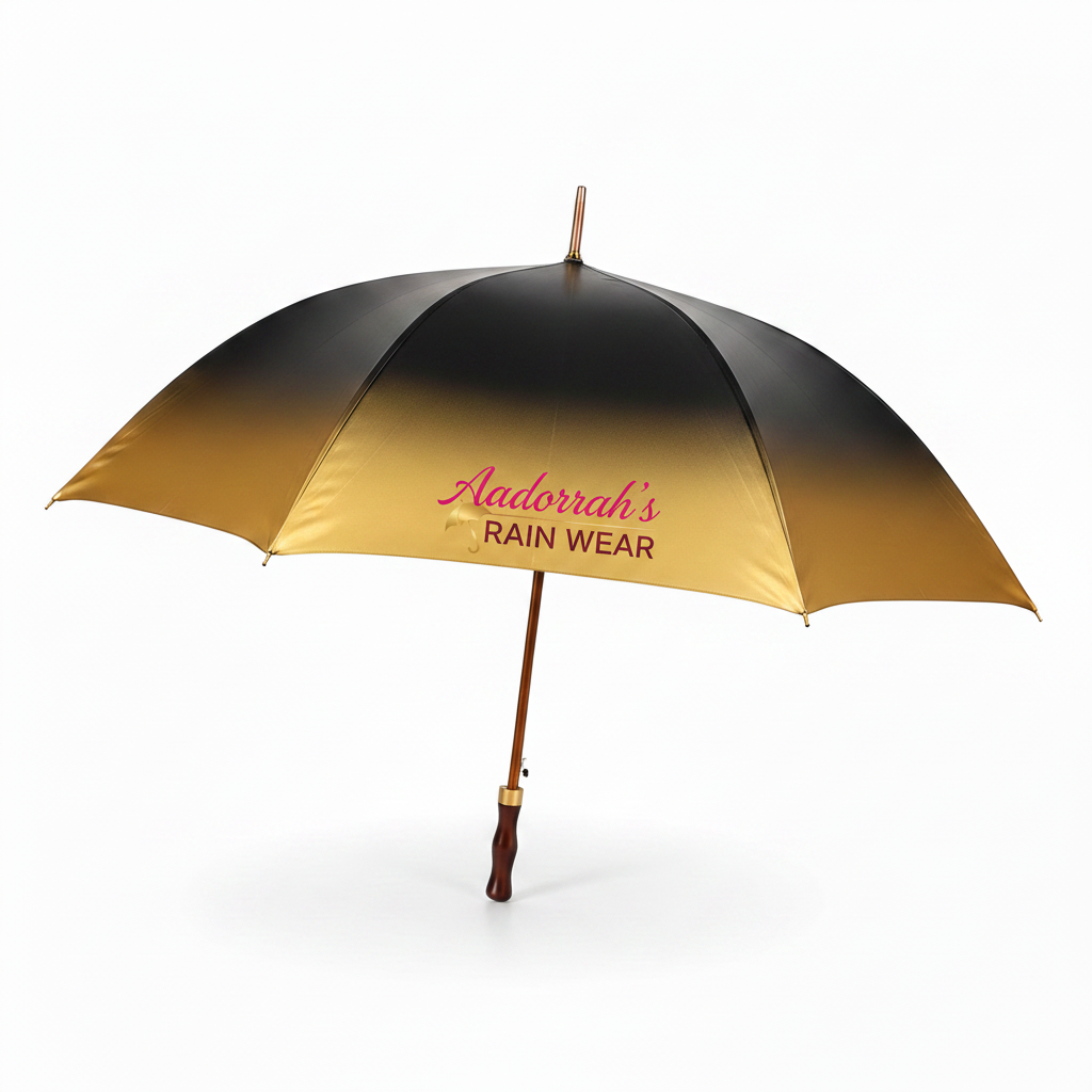 Black and Gold Ombre Umbrella with Aadorrah's Rain Wear Logo