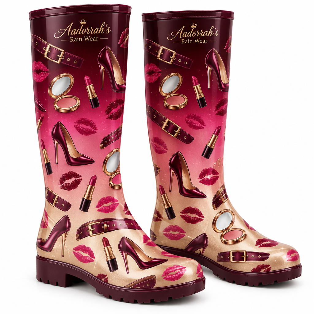 Burgundy Rose Gold Ombré Rain Boots