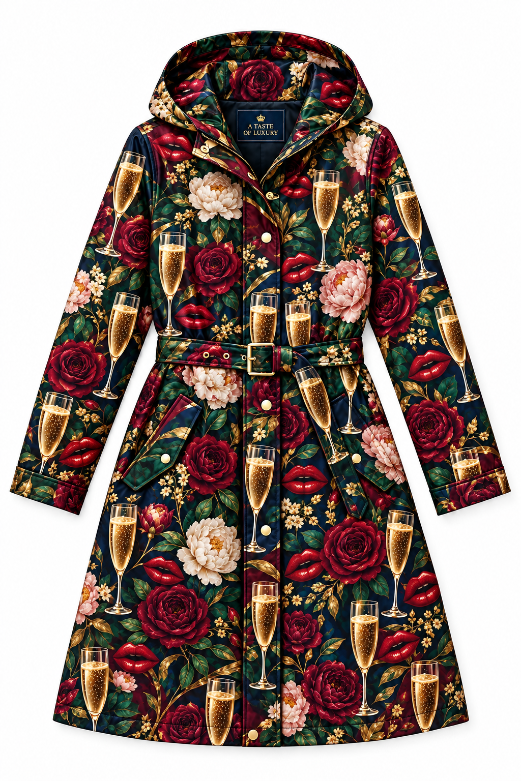 Champagne, Florals & Lips Raincoat