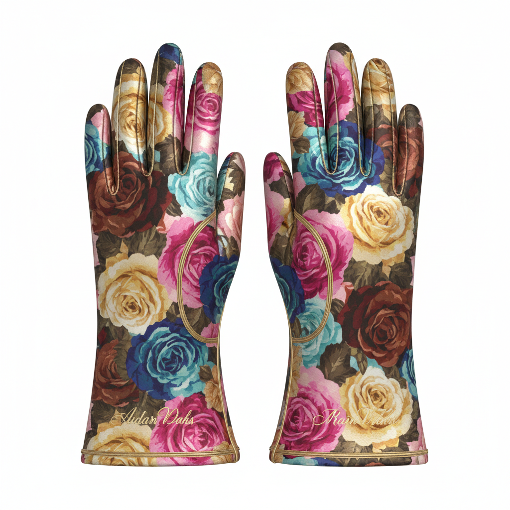 Rose Collection Gloves - Rose Print with gold trim