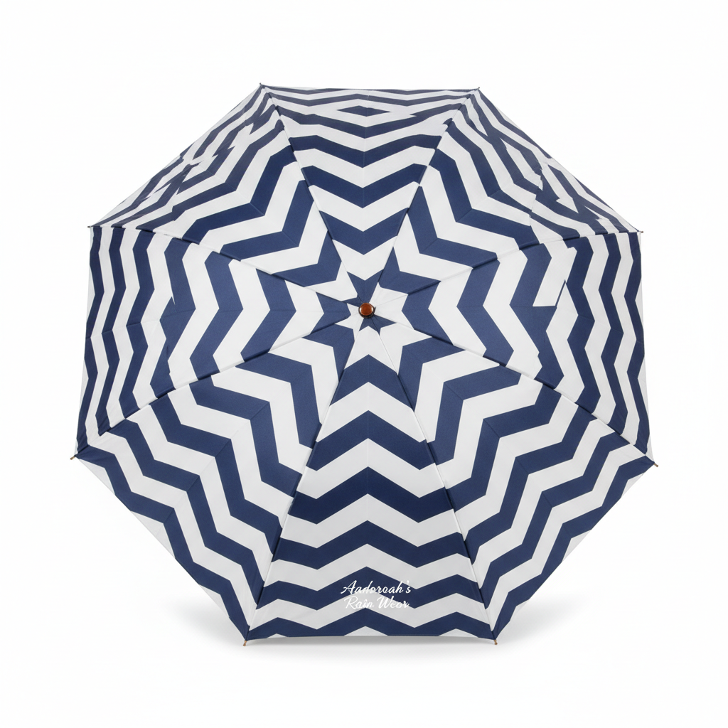 Chevron Umbrella Navy Blue and White