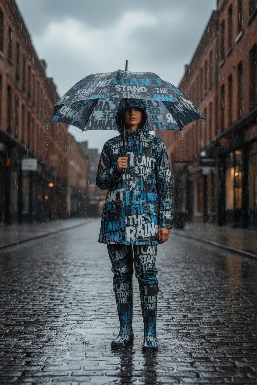 I Can't Stand the Rain Set - Model on rainy city street