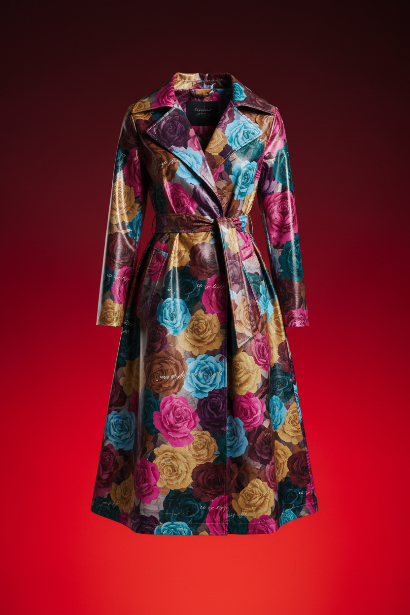 Rose Collection Rain Coat - Roses on a Rainy Day with ombré red background