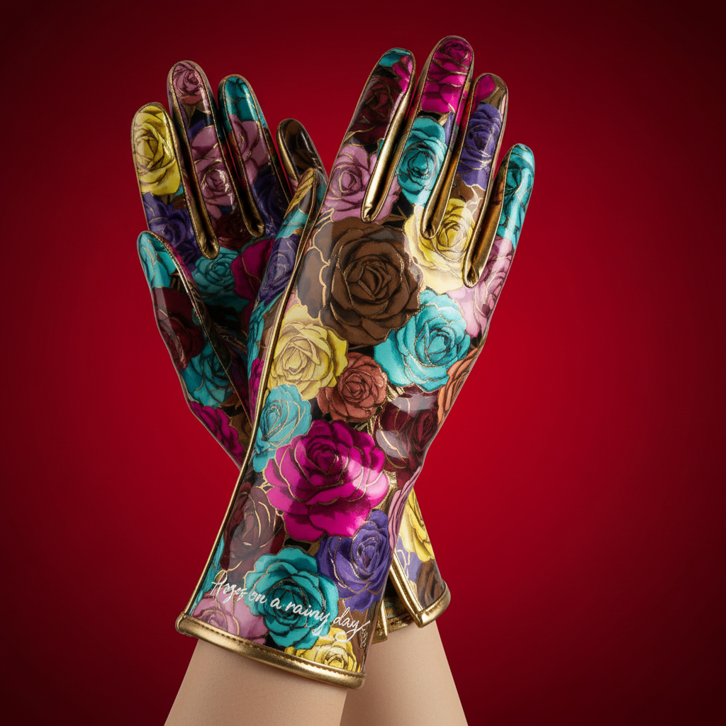 Rose Collection Gloves - Roses on a Rainy Day with gold trim