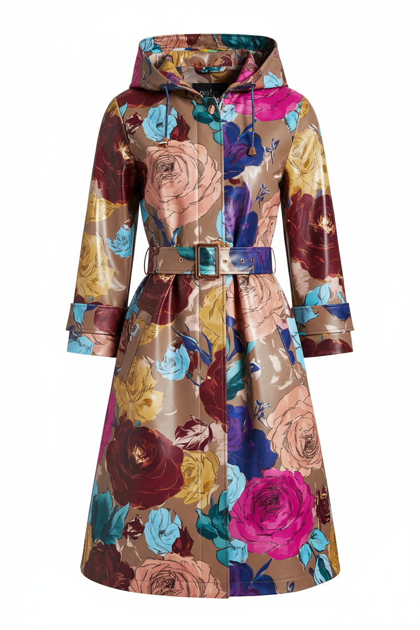 Rose Collection Rain Coat - Bold Rose Print in multi-color palette