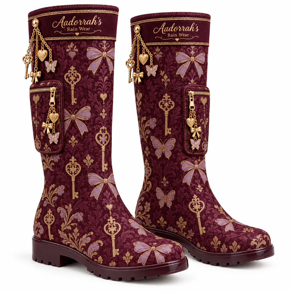 Lucky Charm Rain Boots with Pockets - Flat Lay
