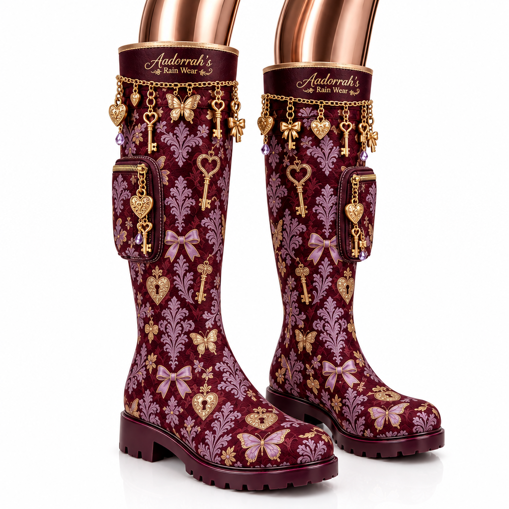 Lucky Charm Rain Boots with Pockets - Rose Gold Mannequin