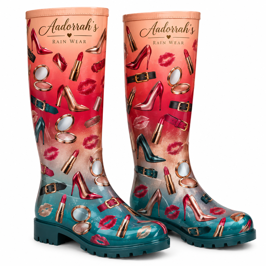 Peach Red Rose Gold Teal Ombré Rain Boots