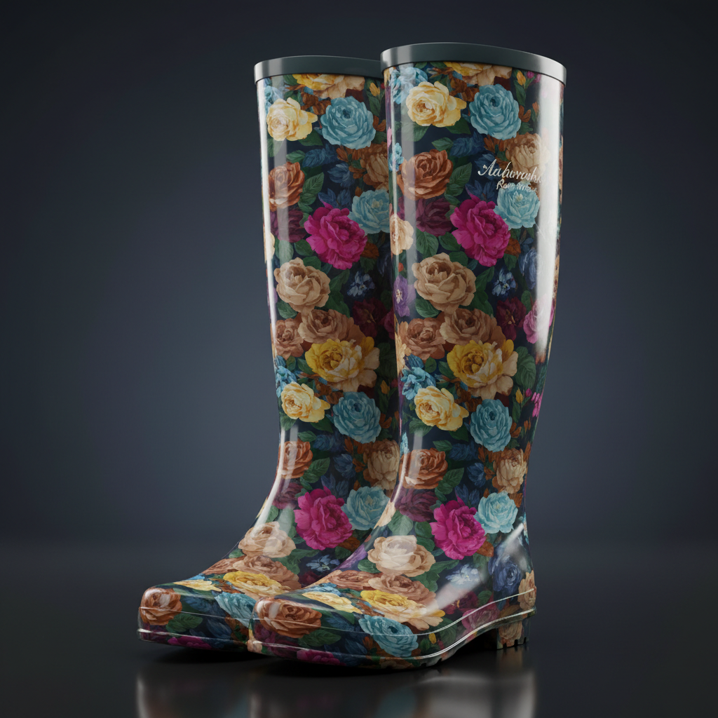 Rose Collection Rain Boots - Dark Background
