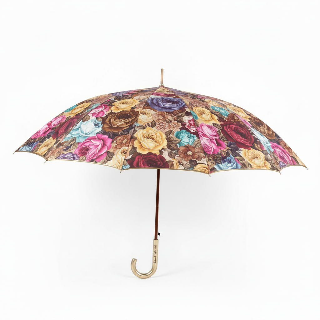 Rose Collection Umbrella - Rose Print Gold Trim